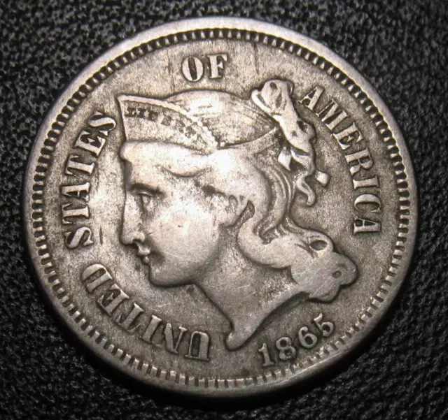 Old US Coins 1865 Obsolete Civil War Three Cent Piece