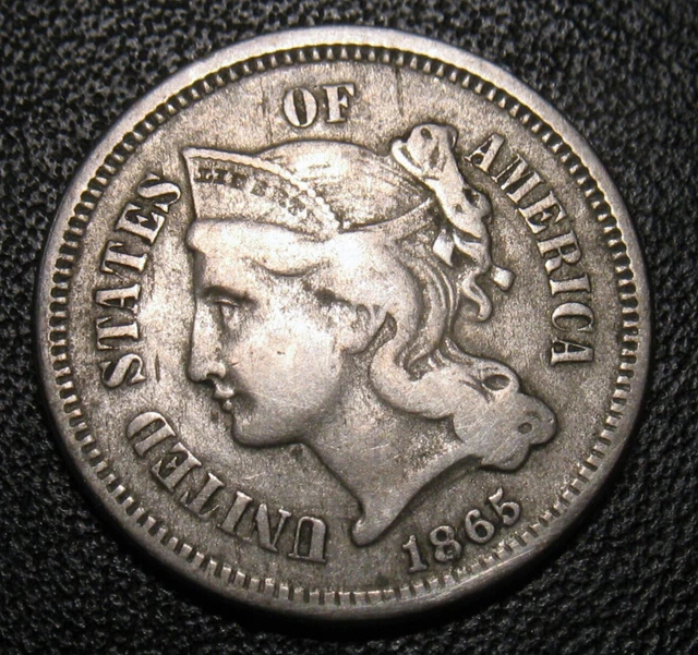 Old US Coins 1865 Obsolete Civil War Three Cent Piece Old US Coins 1865 Obsolete Civil War Three Cent Piece