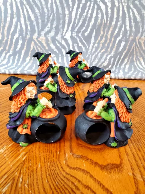 Halloween Set Of 6 Napkin Rings Witches & Cauldron Cooking Pot Table Decor VTG