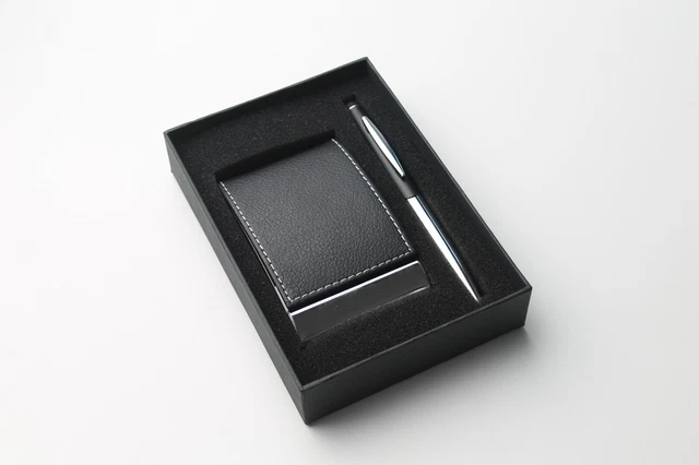 Gift set Personalised Pen and Business card holder faux leather and velvet