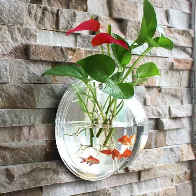 Clear Fish Tank Bowl Wall Mounted Fish Aquarium Hanging Flower Vase Home Decor