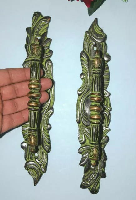 10.5'' Inches Flourish Door Pull Ornate Carved Brass Leaf Design Handles HK137 2