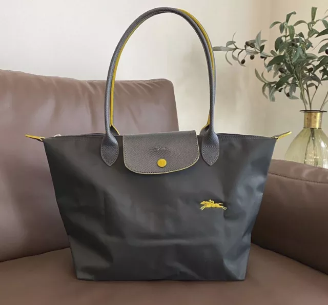 Longchamp Le Pliage Embroidered Shoulder Bag Tote / Graphite L