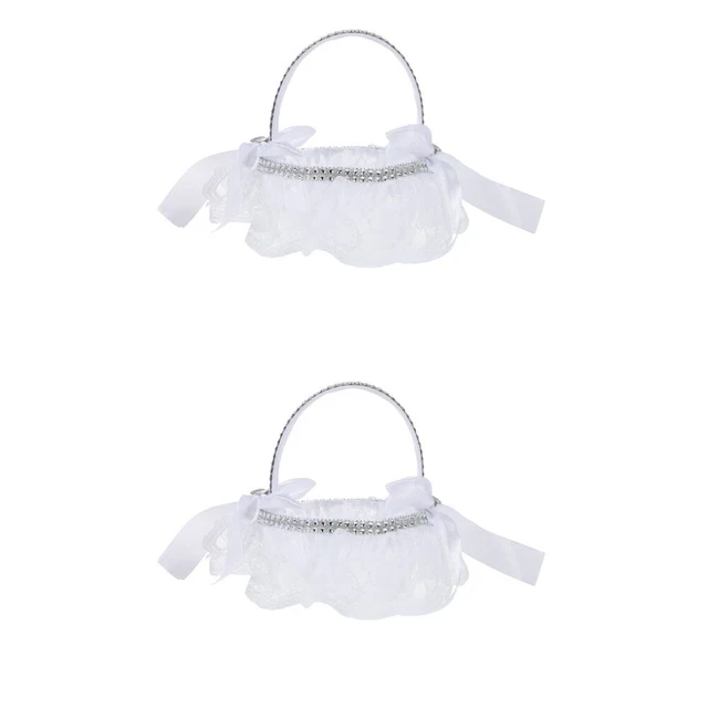 2 pz cesto di fiori pizzo bianco damigella d'onore festa damigella d'onore