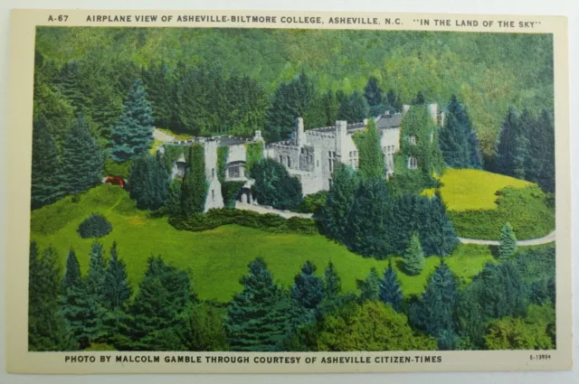Asheville NC Aerial View of Asheville-Biltmore College Linen Postcard T52