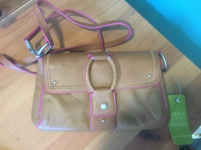 Nwt Sigrid Olsen "Audrey" Dark Beige Pebbled Leather Crossbody Handbag Rare!