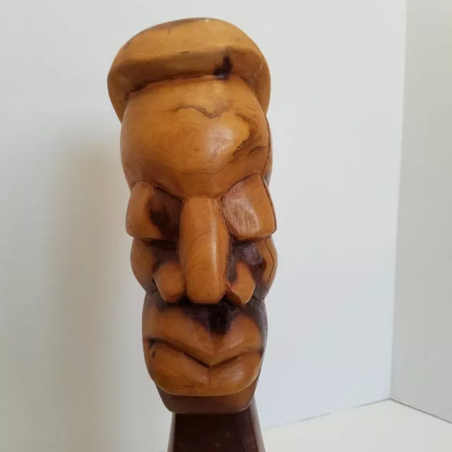 VTG Nassau Handcarved Statue Wooden Street Art Native 15” Man Head Signed FLAW
