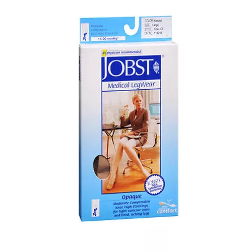 Jobst Opaque Compression Bas 15-20 Orteil Fermé Genou Hautes Soyeux Beige Grand