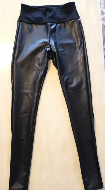 NEW SPANX ASSETS Faux Leather Front Leggings Black Womens XL