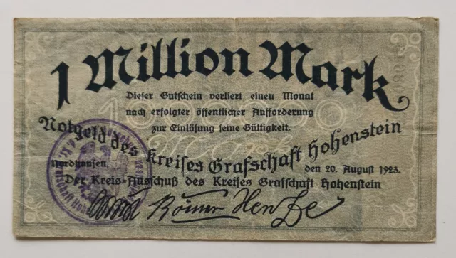 Notgeldschein Nordhausen, 1 Mio. Mark, 1923, gebr.