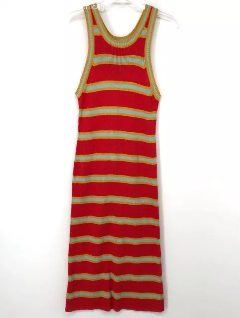 MOTHER Red & Mint Stripe The Chin Ups Midi Dress - Size Large