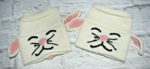 Garnet Hill Kids Bunny Rabbit Knit Hat Beanie Made in Peru Lot of 2 One Size