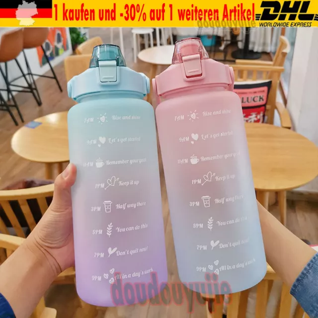 1L/2L Trinkflasche Sport Wasserflasche mit Strohhalm BPA frei Tasse Gym Travel