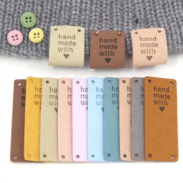 20pcs Labels Tags Hand Made With Love Leather Label For Clothes Sewing Tags