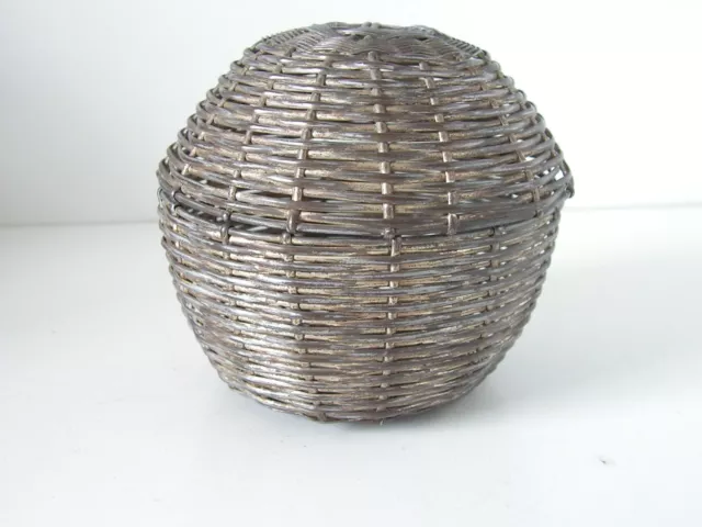 Vintage Antique white Metal Silver Filigree Circular Hinged Cricket Cage Basket