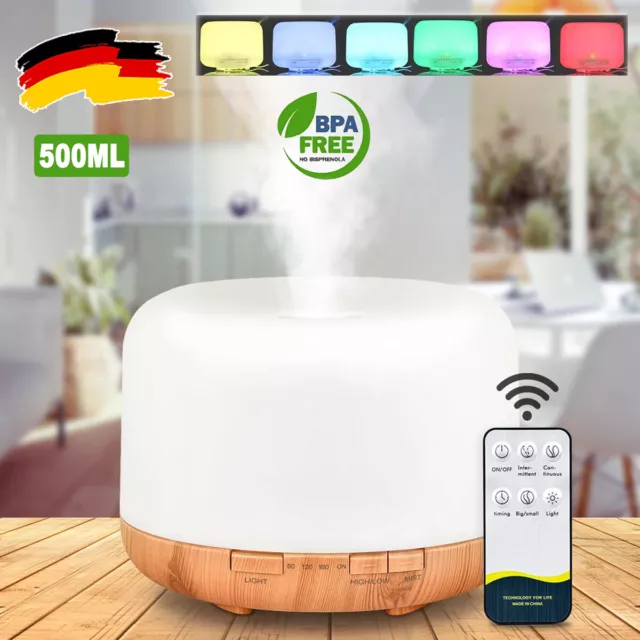 500ML Ultraschall Luftbefeuchter Aroma Diffuser Diffusor Humidifier 7 LED Licht