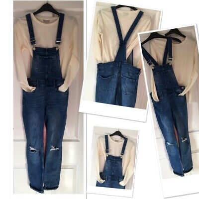 H&M girls fashion torn knee dungarees exc used & new Matalan top 10-11 years