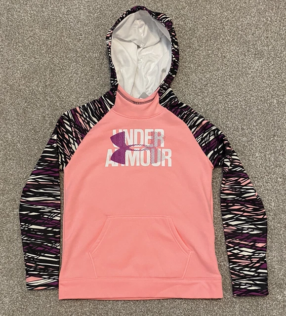 Under Armour Hoodie Girls Large Pink Pullover Sweatshirt Loose Fit ColdGear