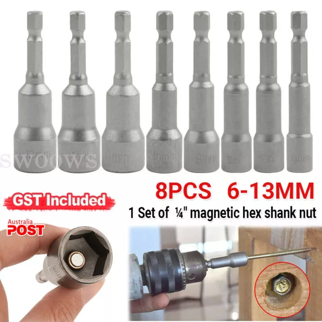 8-Piece Socket Magnetic Nut Driver Set Drill Bit Adapter 1/4'' Hex Shank 6-13mm