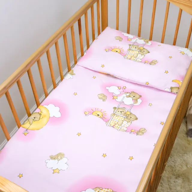 Juego de 2 piezas de ropa de cama para bebé cuna cuna funda edredón + funda de almohada 100 % algodón rosa