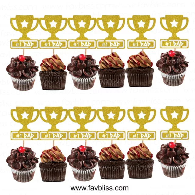 12x TROPHY Father'S Day Cupcake Topper Cake Decoration Bday Party SINGLE sided