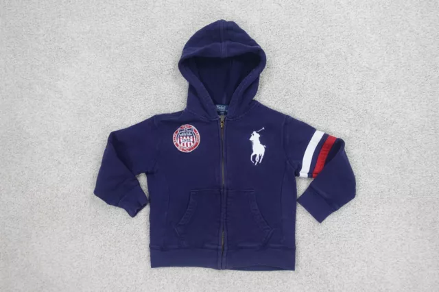 Polo Ralph Lauren Hoodie Youth 4T Blue Big Pony Flag Fleece Sweatshirt Boy's