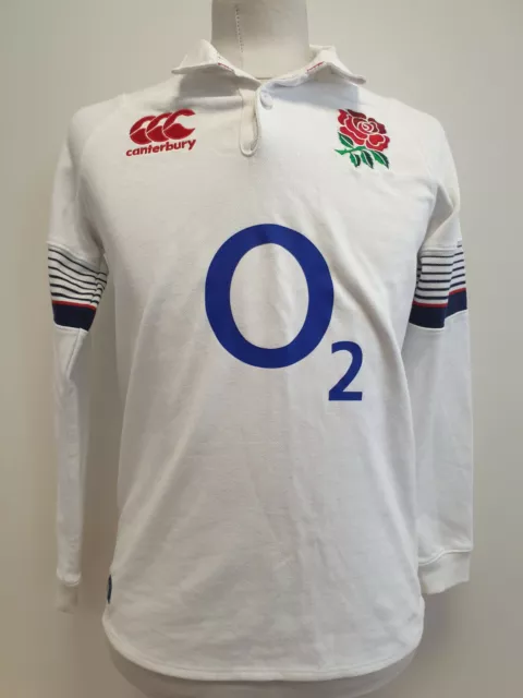 Nn75 Boys Canterbury England O2 White L/Sleeve Collared Rugby T-Shirt 14 Years