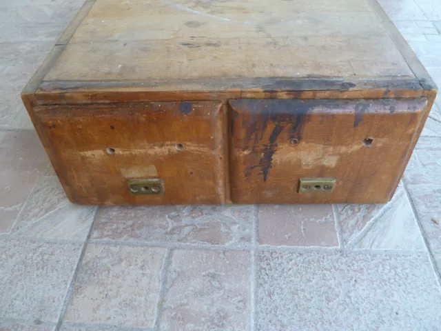Antique Library File Box  Wood Card Catalog Library File Box-2 Drawer