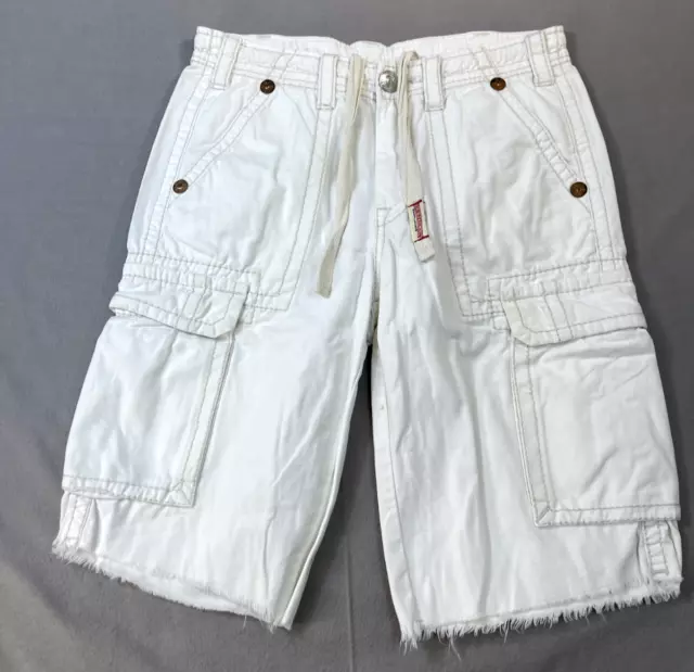 True Religion Cargo Shorts Mens 33 White Loose Drawstring Big T Stitch Cut Off