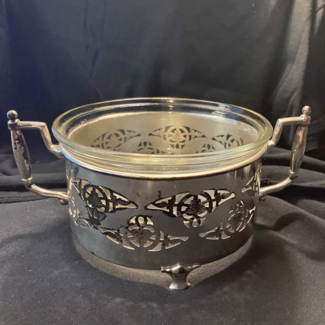 Vintage Pyrex Faberware Round Serving Dish Holder Footed 2 Handles