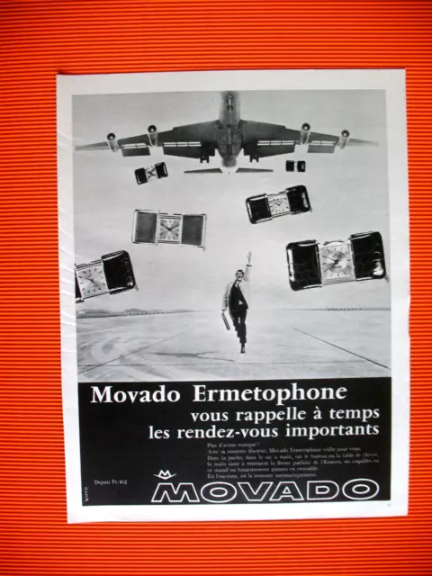 Publicite De Presse Movado Reveil De Poche Ermetophone French Ad 1968