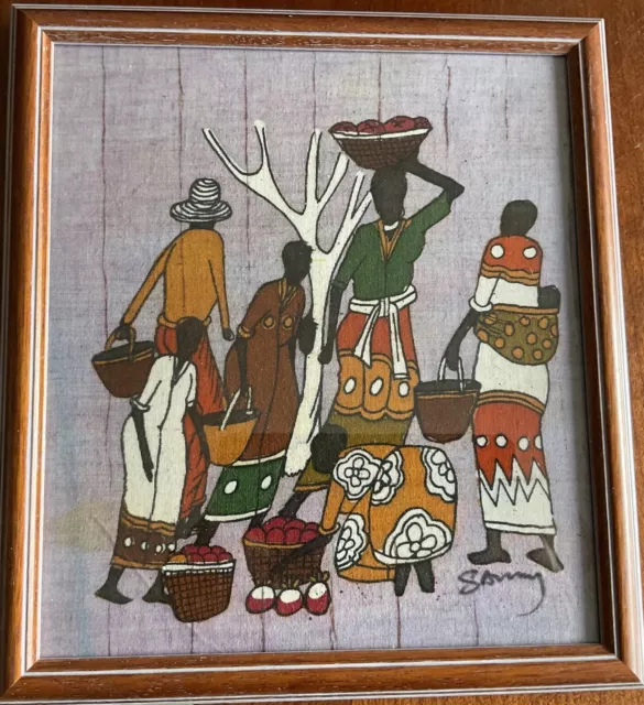 Afrikanisches Batikbild: von 'Sammy': gerahmt/glasiert: c29x26cm