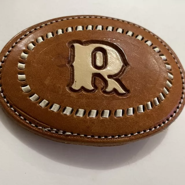 BELT BUCKLE MADE IN THE USA Leather  Custom Monogram “ R”