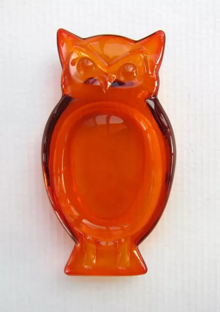 Vintage MCM Viking Epic Glass Persimmon Orange Owl Ashtray 8.5"