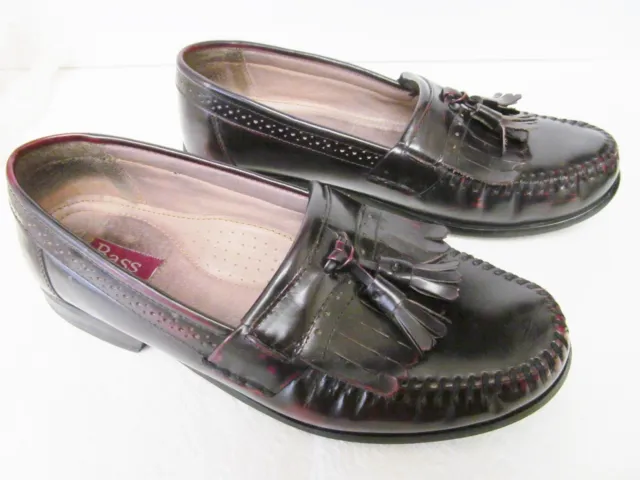 BASS MEN'S GRAMMER Loafers Leather Kiltie Tassel Slip On Shoes Cordovan ...