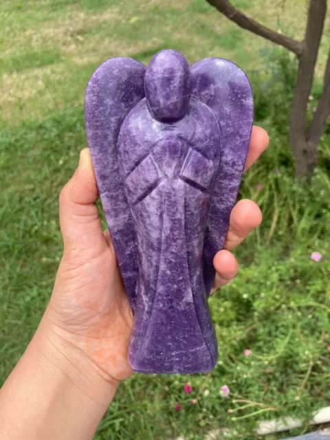 5" Amethyst Crystal Guardian Angel Figurine Hand Carved Statue Housewarming Gift