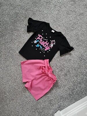 Bambina Outfit Età 4-5 Rosa Pantaloncini Nero T-Shirt BELLA Vacanza Estiva Casual S