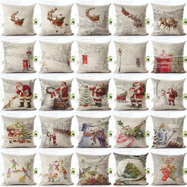 Christmas Holiday Throw Pillow Covers withSanta Claus Snowman Xmas Cushion Cover