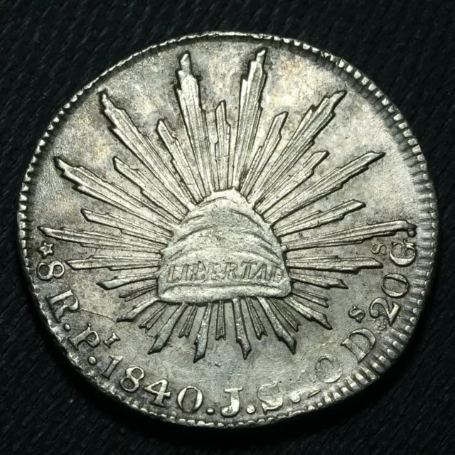 Mexico 1840 Pi JS 8 Reales Potosi First Republic Silver Coin Very Scarce AU+ Z12