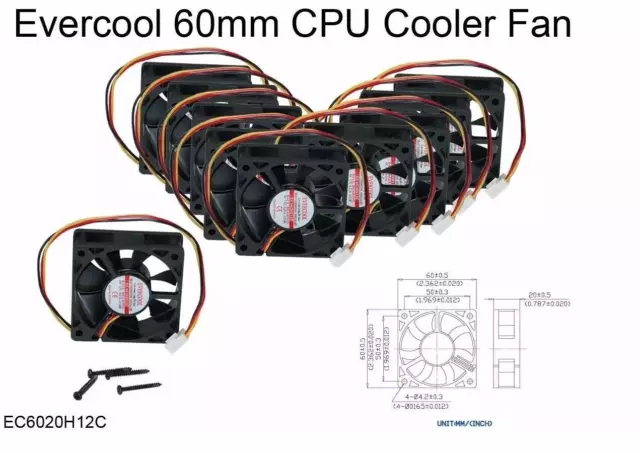 Brand NEW (3-pcs) Evercool 60mm (2.36") BALL Bearing Cooling Fan w/Screws