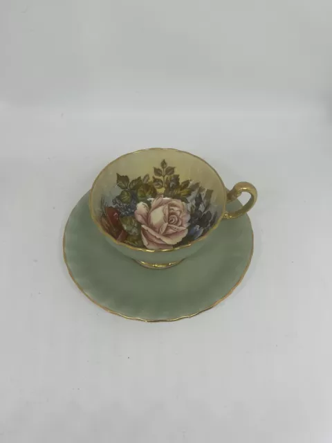 Stunning Aynsley Bone China Cabbage Rose Cup & Saucer Signed J.a Bailey