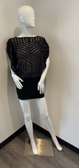 PLEIN SUD Vintage Dress Black Sequin Embellished Mini Cocktail Dress Size 6