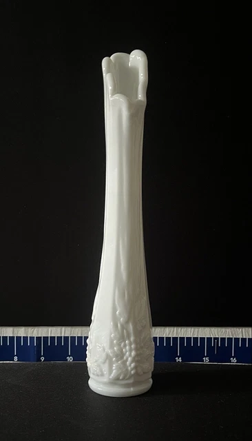 Westmoreland Paneled Grape Milk Glass Bud Vase 10”T 2”W