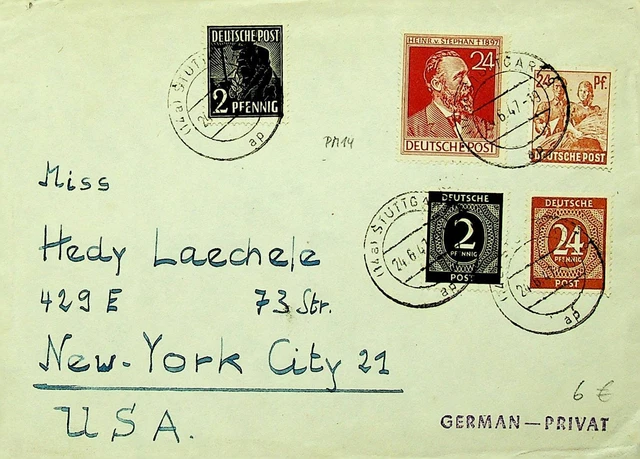 Deutschland 1947 Post WWII Heinr V Stephan 5v Auf Private Abdeckung Stuttgart Ny