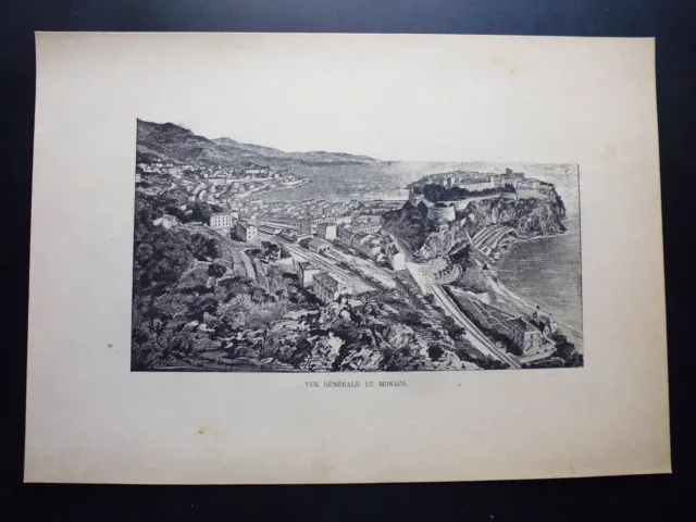 19° black and white engraving: general view of Monaco