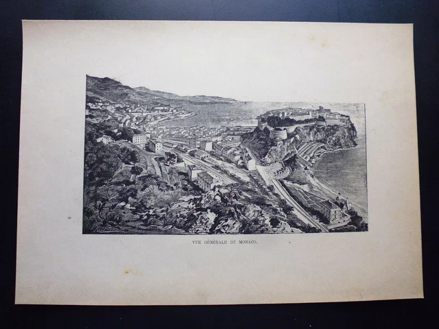 19° black and white engraving: general view of Monaco