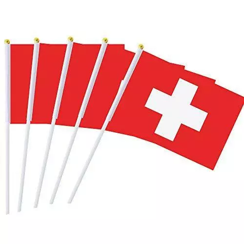 25 Pack Hand Held Small Mini Flag Switzerland Flag Swiss Flag Stick Flag Round