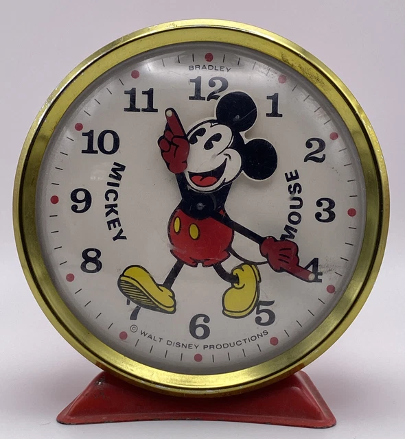 VINTAGE BRADLEY MICKEY Mouse Clock Red Wind Up Alarm /Not working 24.