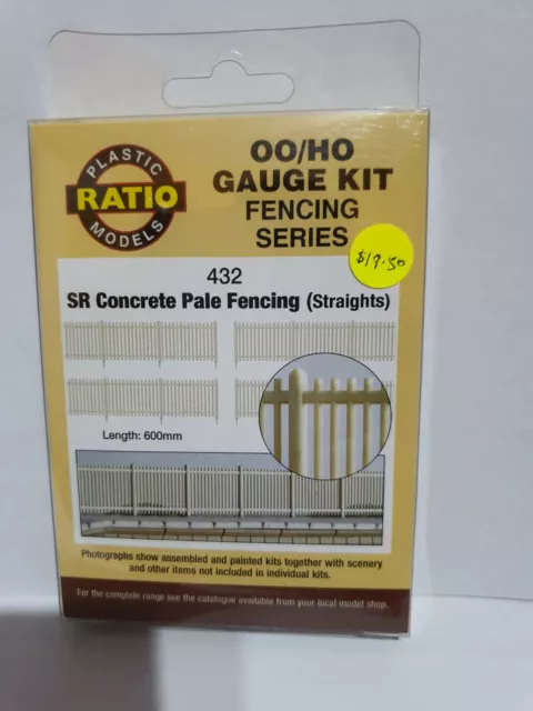 Ratio 432 SR Concrete Pale Fencing (straights) kit OO scale