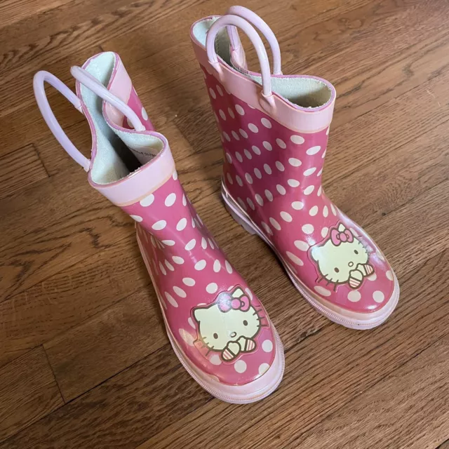 Hello Kitty Polka Dot Rain Boots Girls 9/10